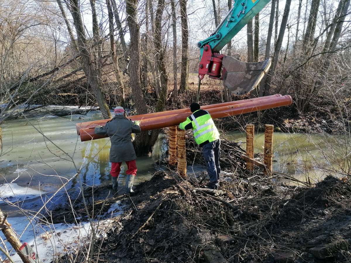 Einbau einer Dammdrainage © B. Komposch